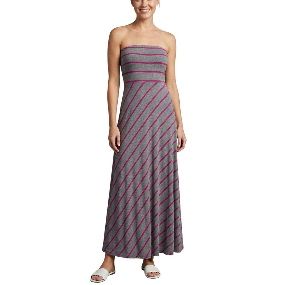 Laila Jayde Gray Purple Striped Strapless Maxi Dress Women Size S NWT